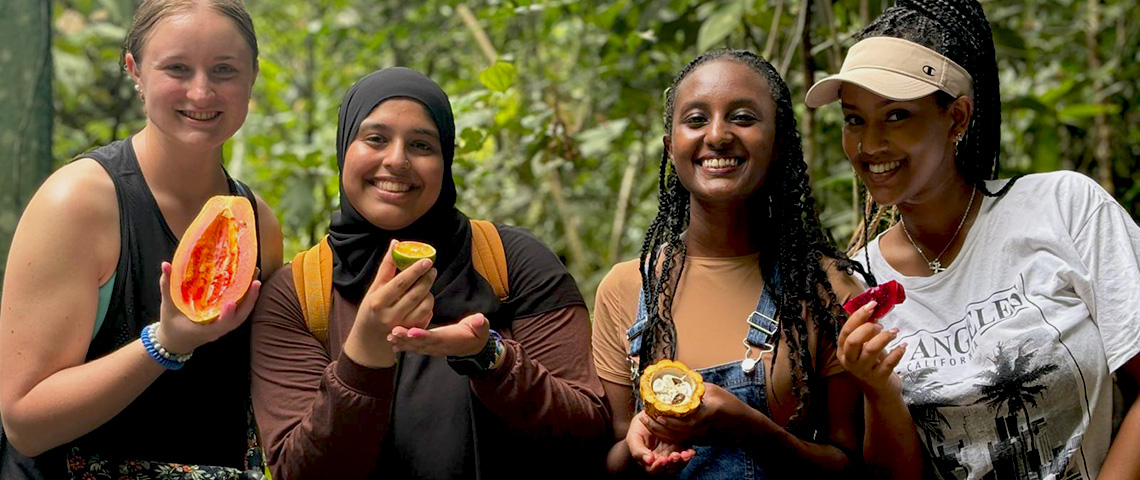 Students pose together on a global field trip