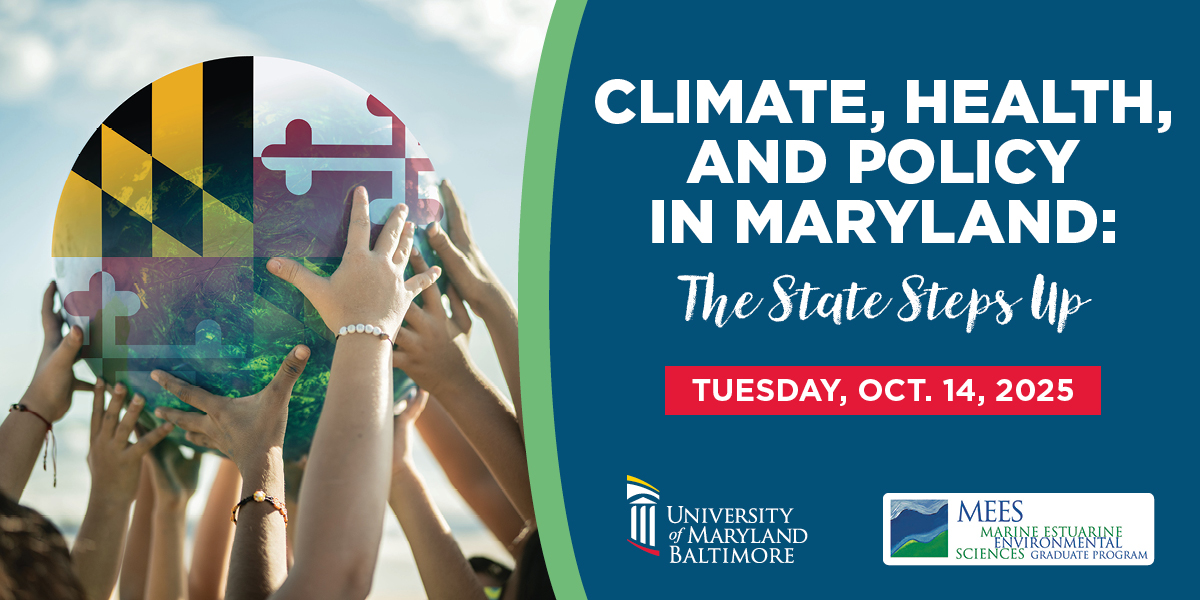 Hands holding up a globe with the Maryland flag pattern