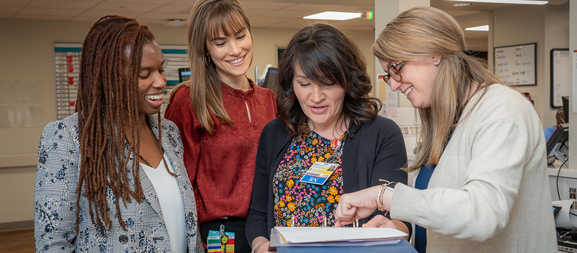 Nurses having a discussion in the hospital